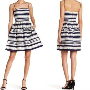 ERIN navy and cream striped fit and flare party dress with pockets sz6